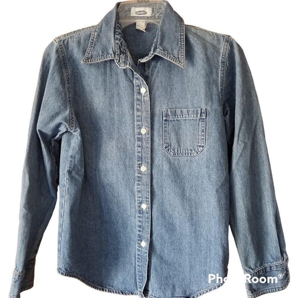 Old Navy Vintage Unisex Girl's Long Sleeve Denim Button-Down Shirt Size XS (4/5)